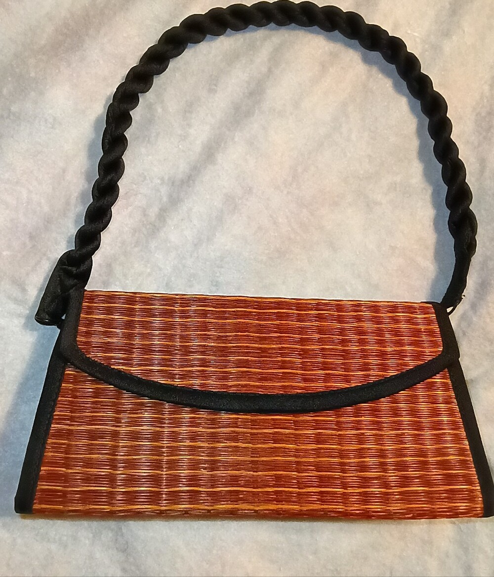 Baskets Of Cambodia Woven Straw-Style Bag with Black Handle - Picture 2 of 11